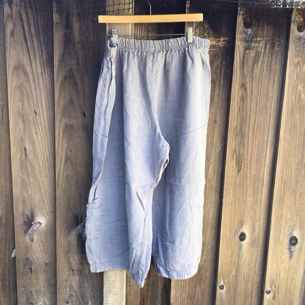 Bryn Walker 100% Linen Cargo Pants Women's XL Gray Made in USA 34x24 - Picture 7 of 9